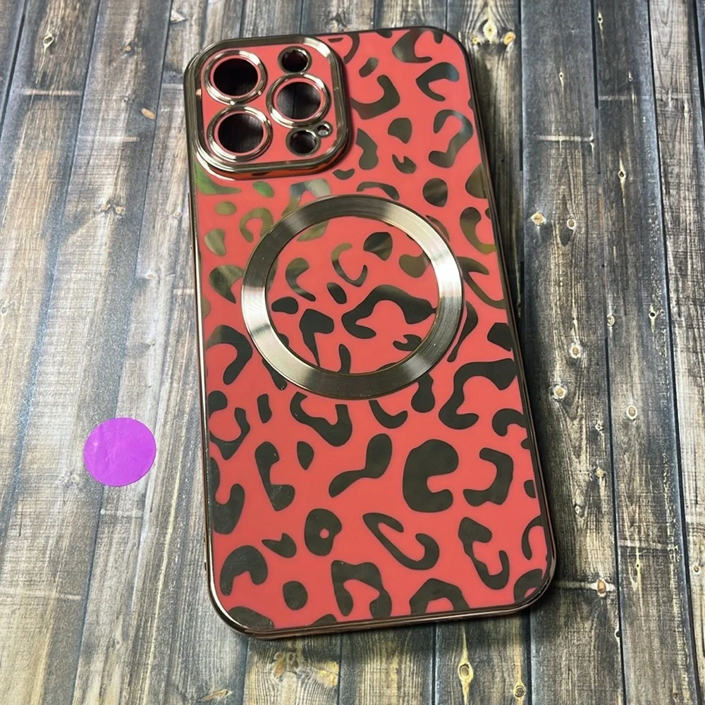 5for$10 Pink Red Cheetah Patterned Rose Gold IPhone 13 Pro Max Phone Case